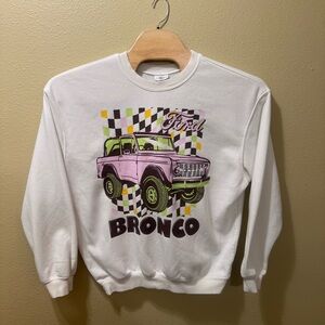 Women’s Medium Ford Bronco White Pink Green Checkered Crewneck Sweater